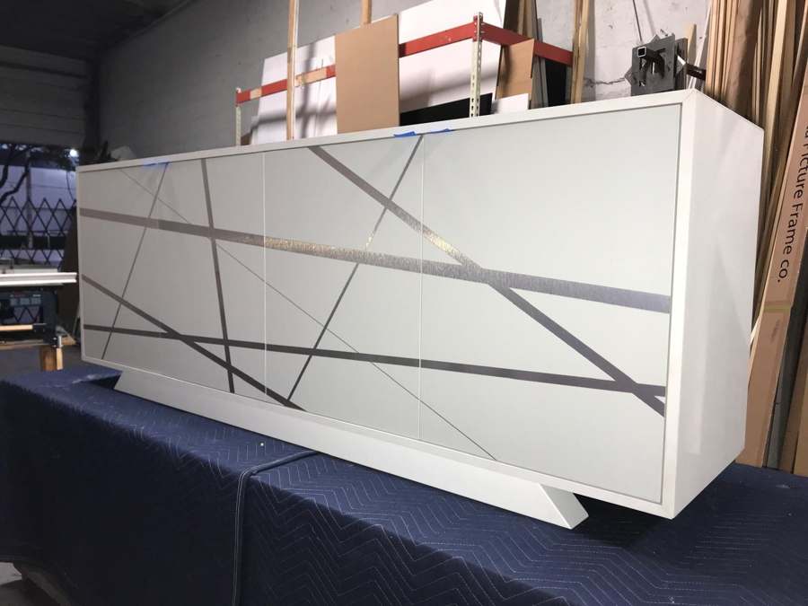Veedrio decorative glass installed as a cabinetry front in a private residence
